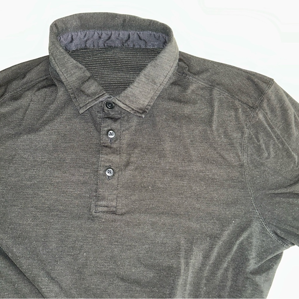 Lululemon Polo Shirt Mens Medium  Gray Short Sleeve Performance Golf M - Picture 6 of 6
